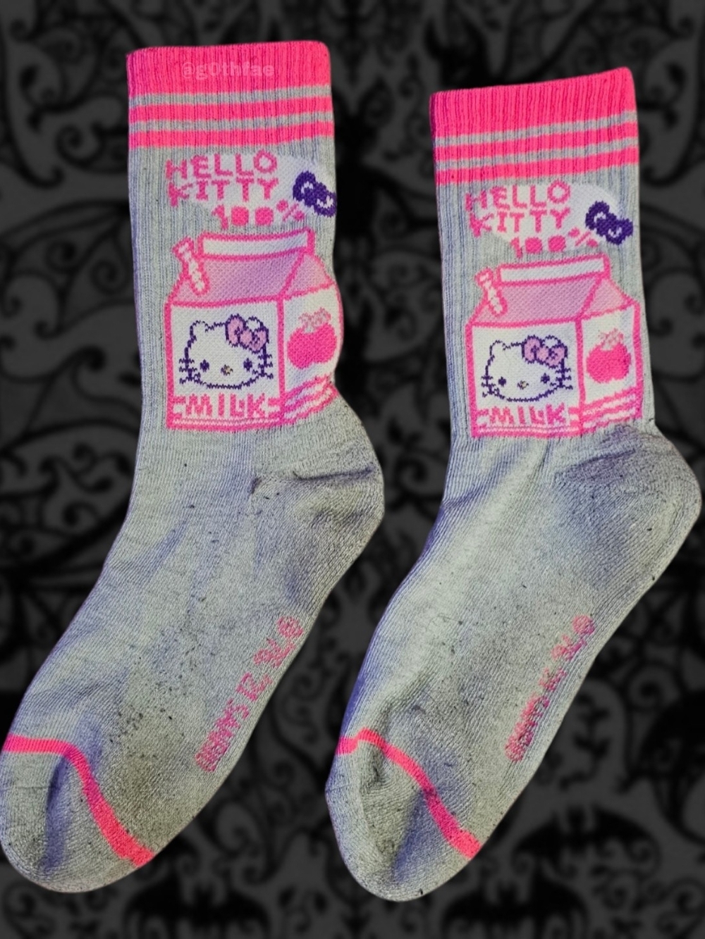 Hello Kitty Pink & Grey Strawberry Milk Carton Crew Socks